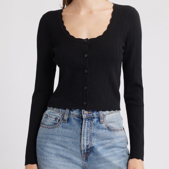 LoveShackFancy | Martti Stretch Pointelle Cardigan | Black |S| NWT - Picture 1 of 11